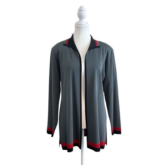 Exclusively Misook Open Front Cardigan Sweater in Gray...